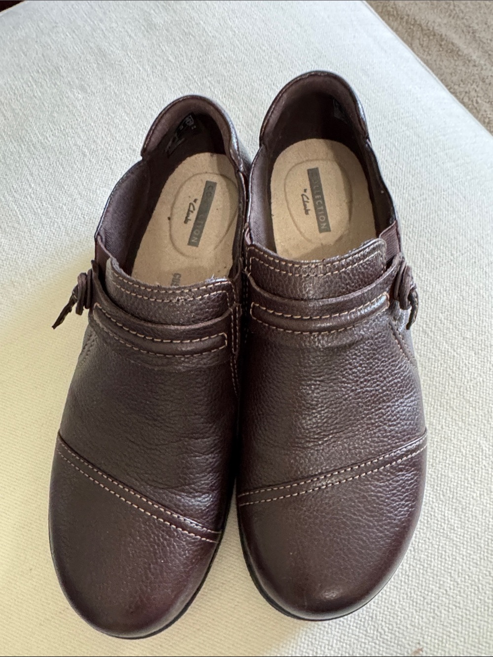 Clarks Men’s Brown Leather Slip-On Loafers with Side Buckle